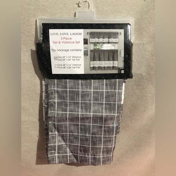 Kitchen gray curtains live love laugh 3 piece set - Picture 1 of 4